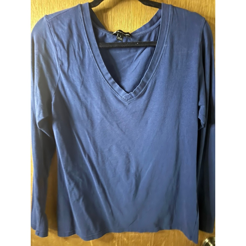 Valerie Bertinelli Womens Large Blue V-Neck Long Sleeve Knit Top Tee Shirt